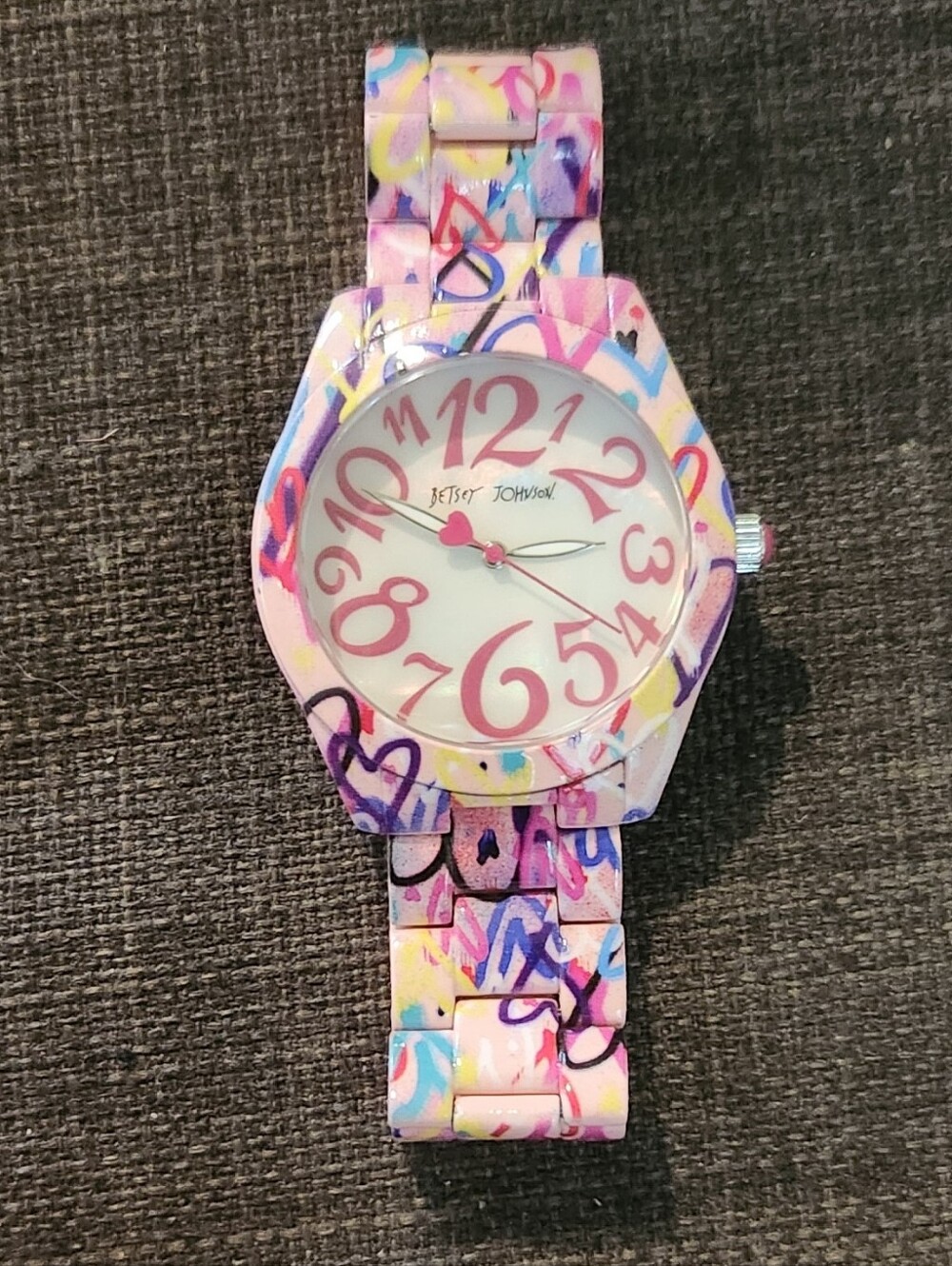 Colorful Heart Print Analog Watch - Pink Multicolor
